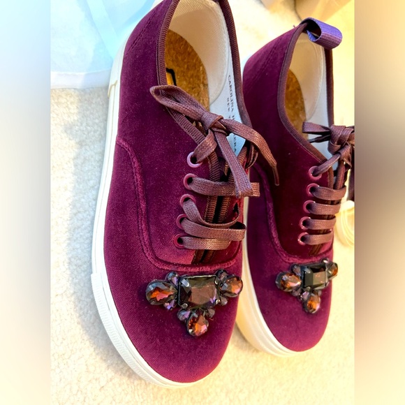 Carolina Herrera Shoes - Carolina Herrera x Eytys Velvet Suede Burgundy Jeweled Platform Laced Sneakers